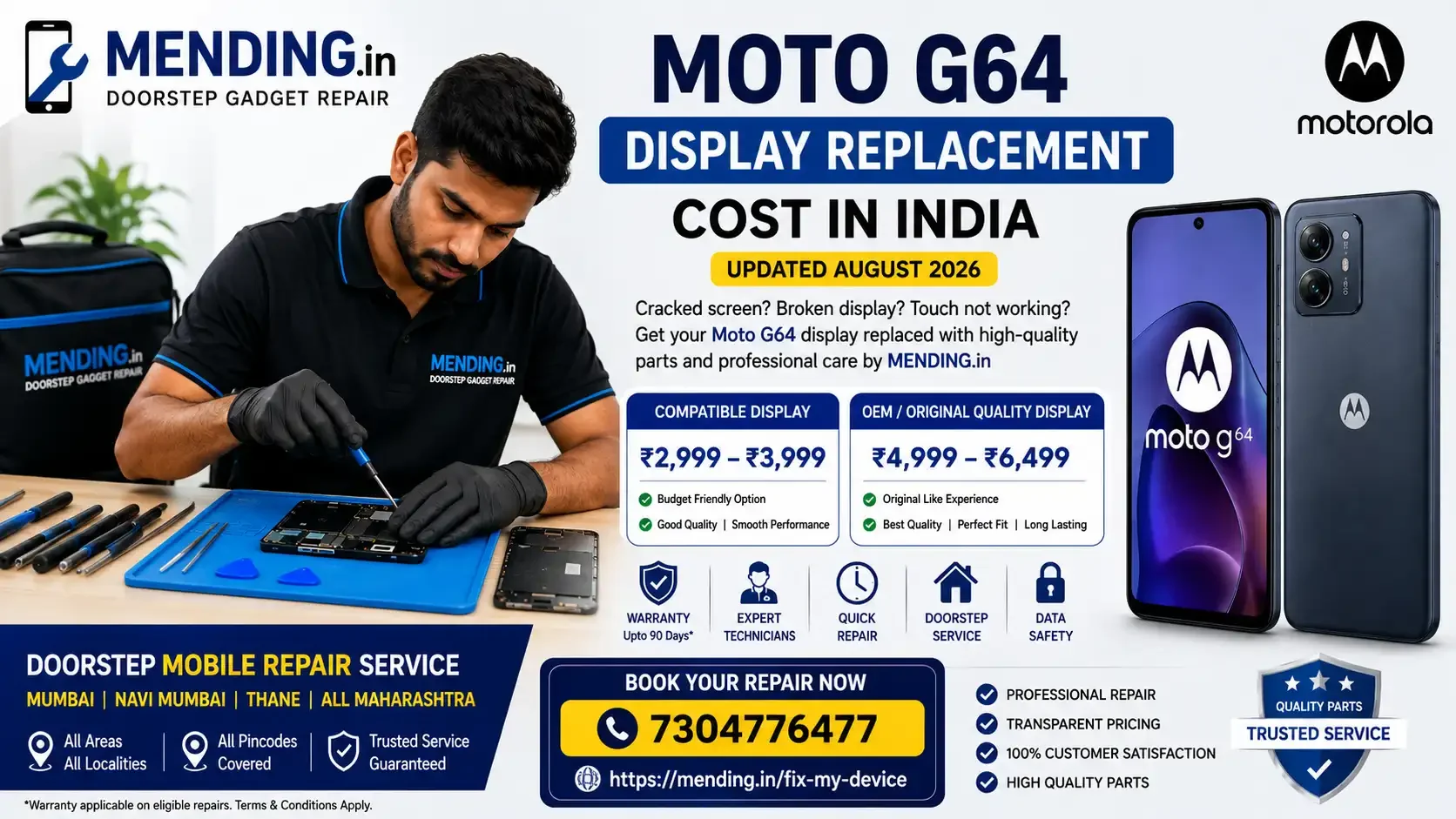 Moto G64 Display Replacement Cost in India (Updated August 2026)