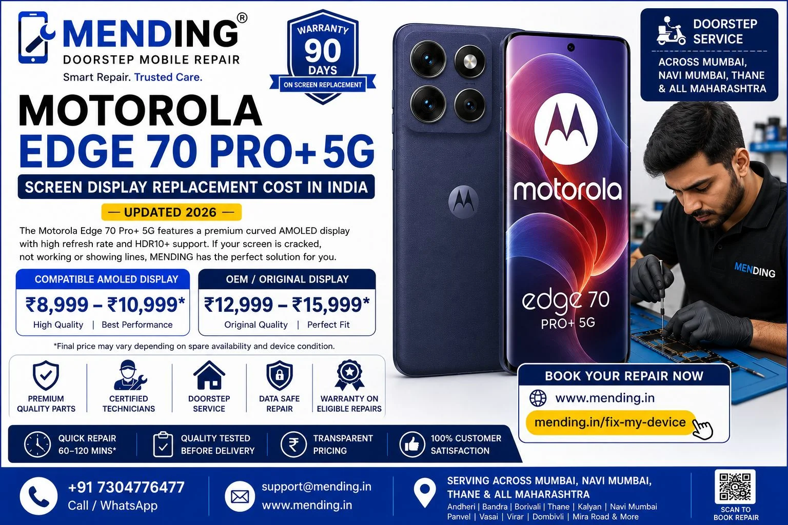Motorola Edge 70 Pro+ 5G Screen Display Replacement Cost in India (Updated 2026)