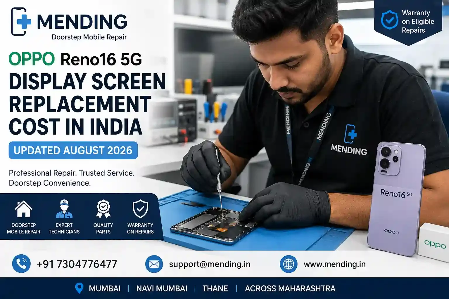 OPPO Reno16 5G Display Screen Replacement Cost in India – Updated August 2026