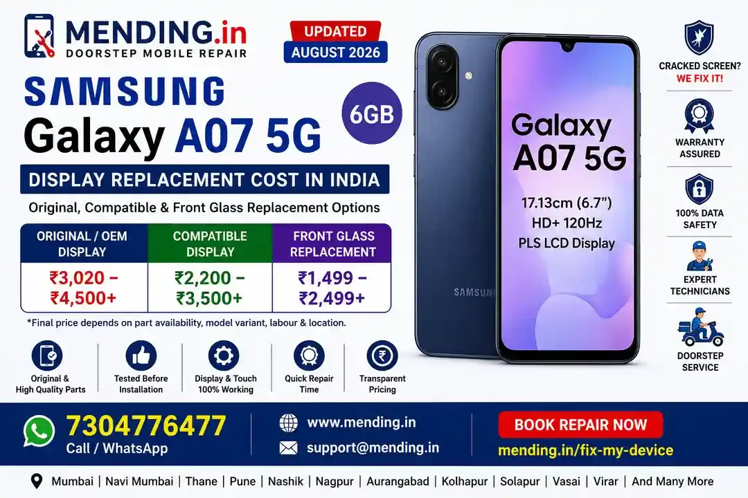 Samsung Galaxy A07 5G 6GB Display Replacement Cost India – August 2026