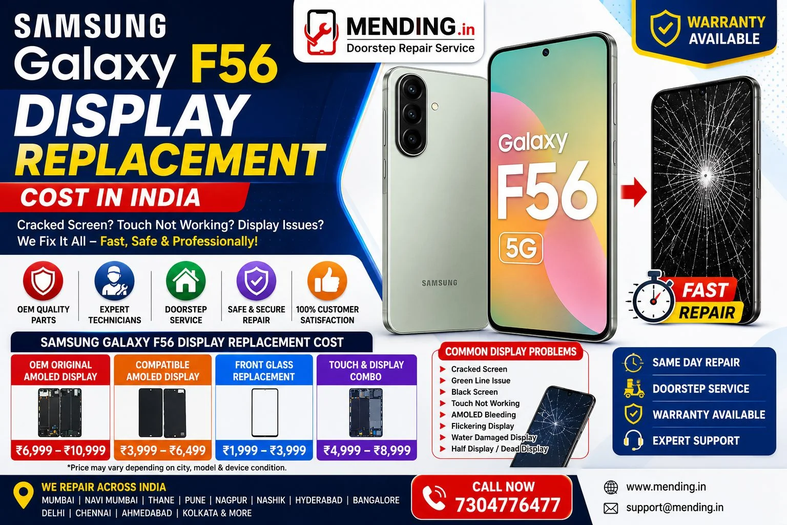 Samsung Galaxy F56 Display Replacement Cost in India | MENDING.in
