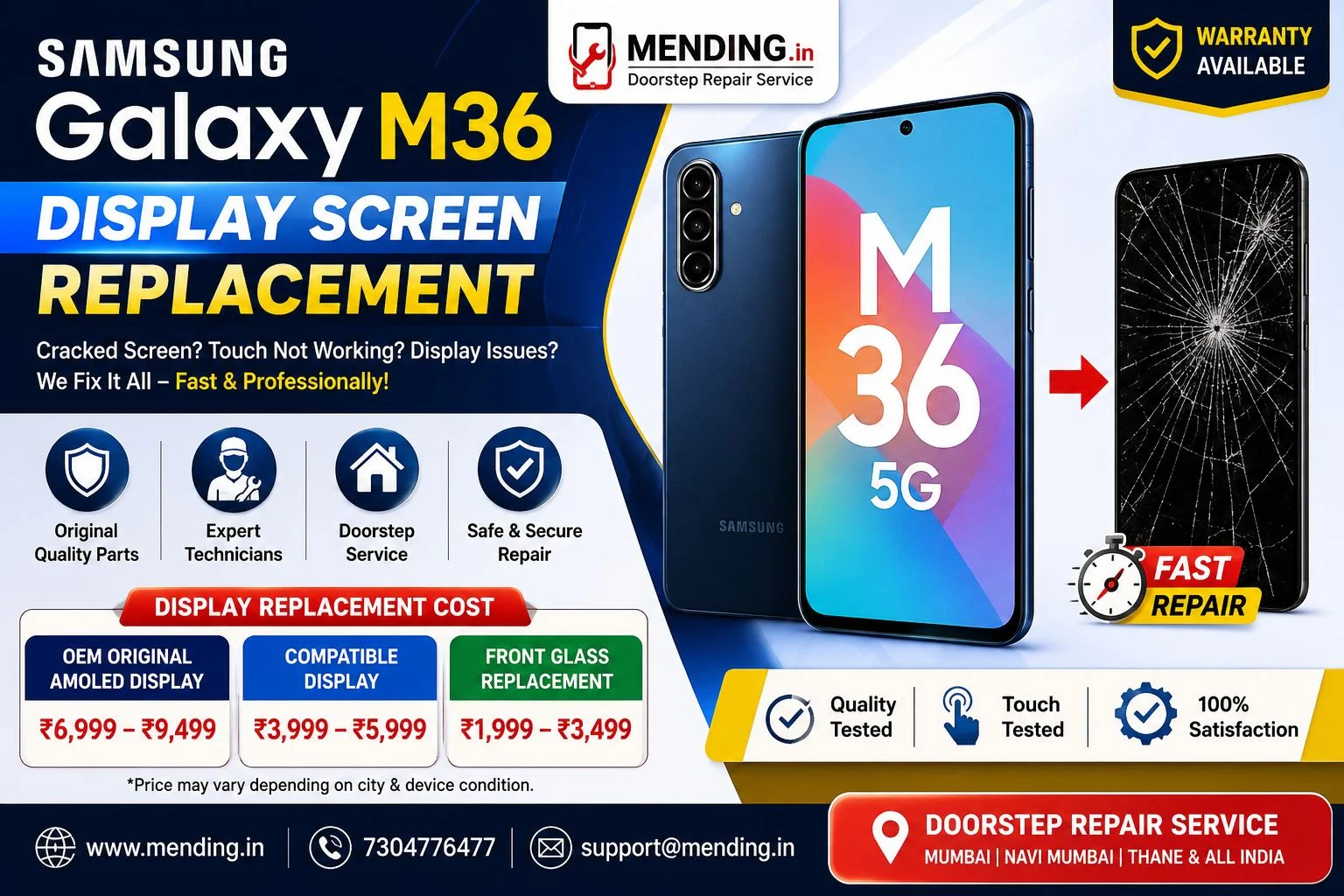 Samsung Galaxy M36 Display Screen Replacement Cost & Specifications
