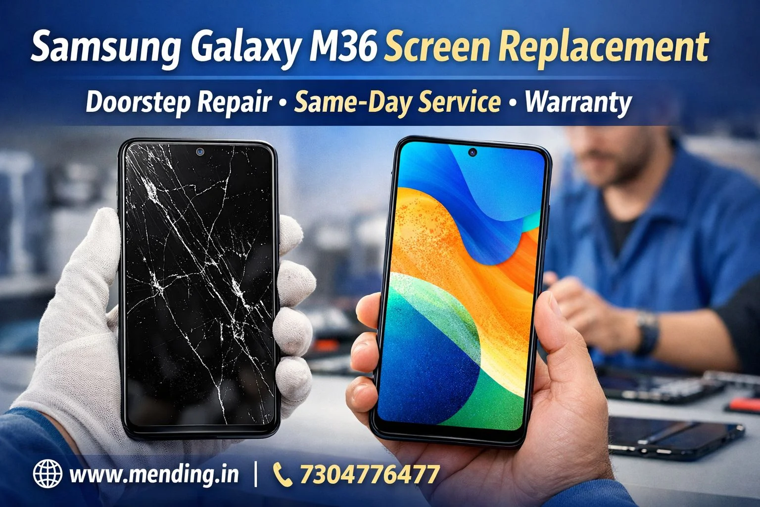 Samsung Galaxy M36 Screen Replacement Cost | Original Display Price & Doorstep Repair