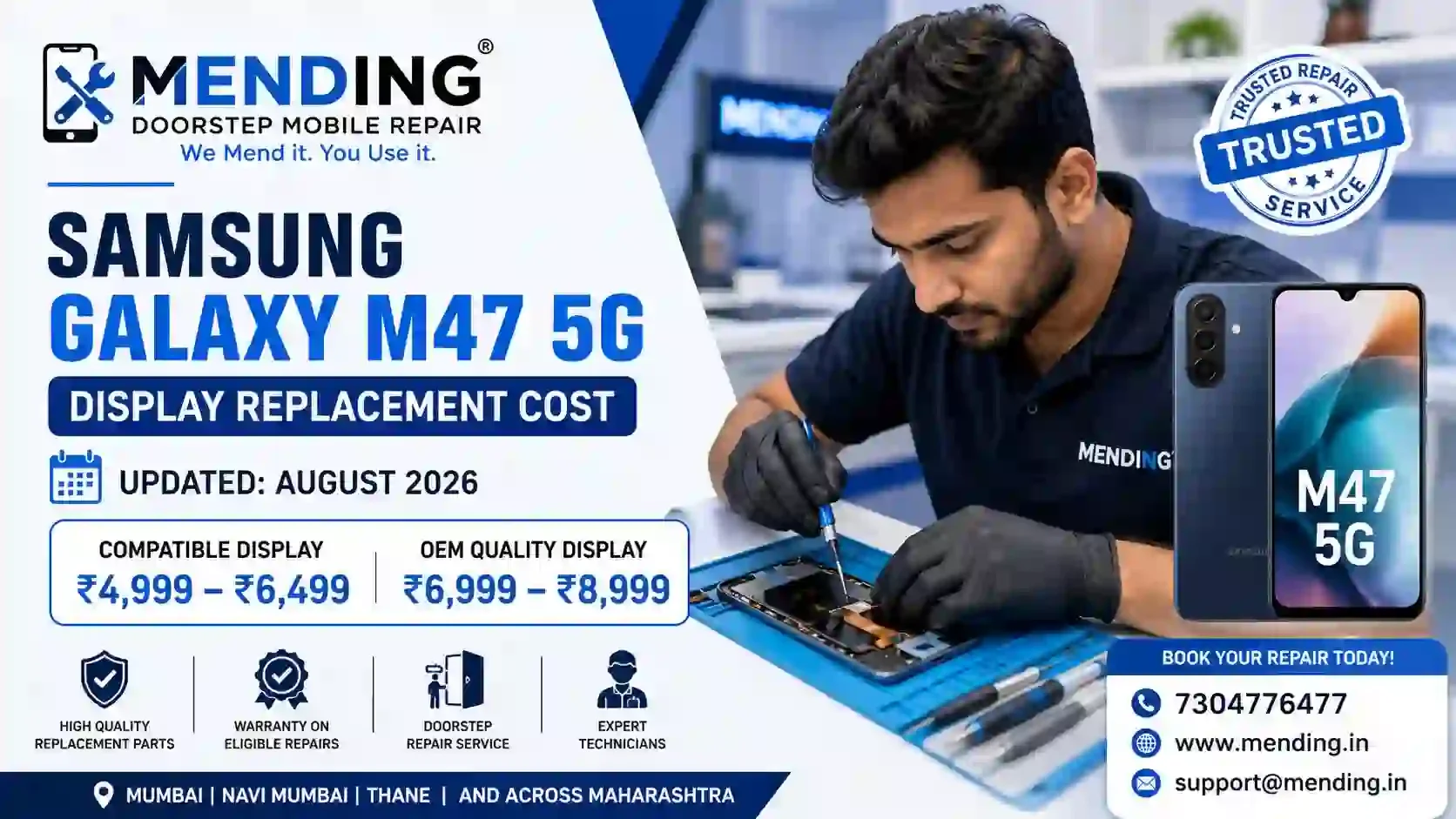 Samsung Galaxy M47 5G Display Replacement Cost in India (August 2026)
