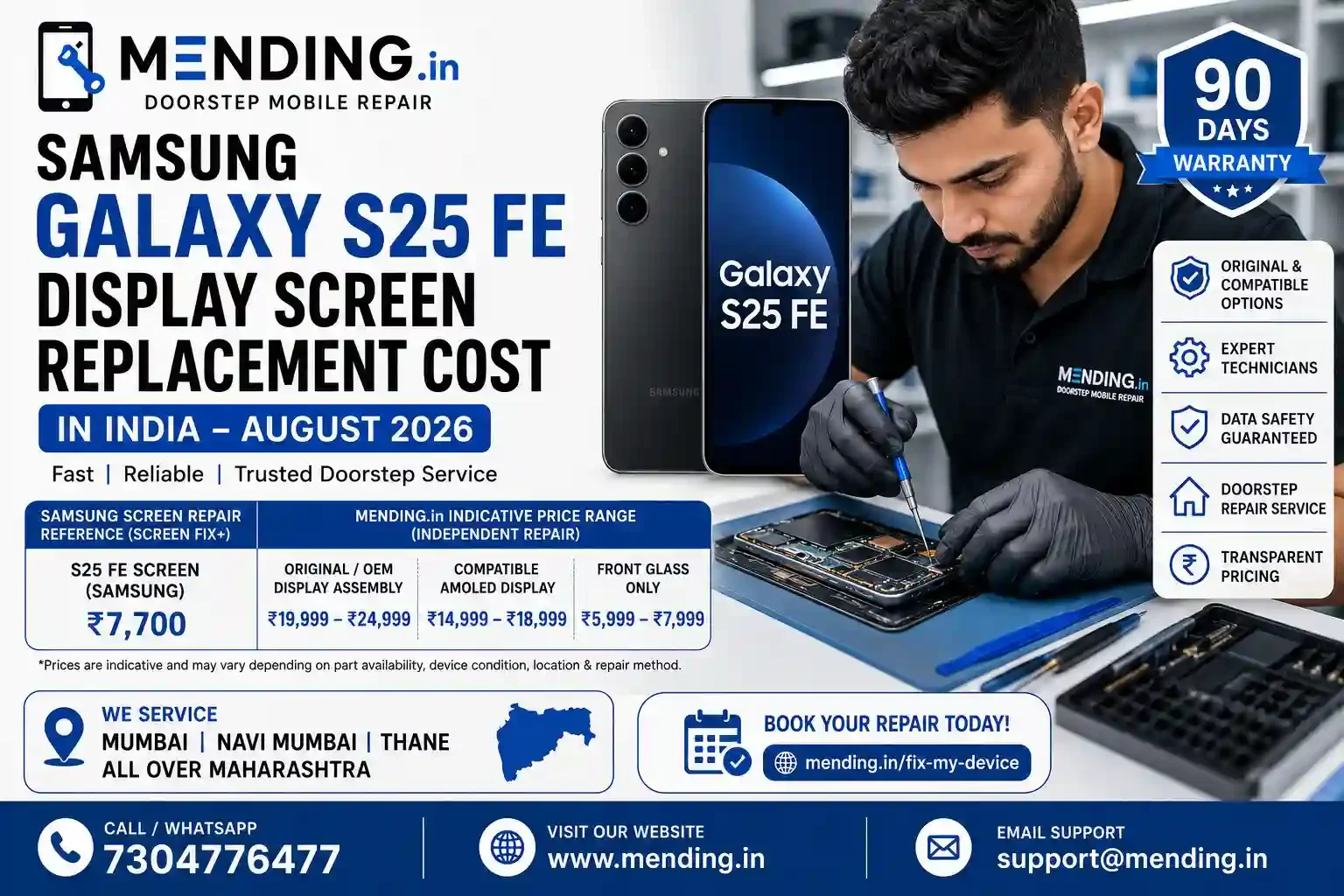 Samsung Galaxy S25 FE Display Screen Replacement Cost in India – August 2026