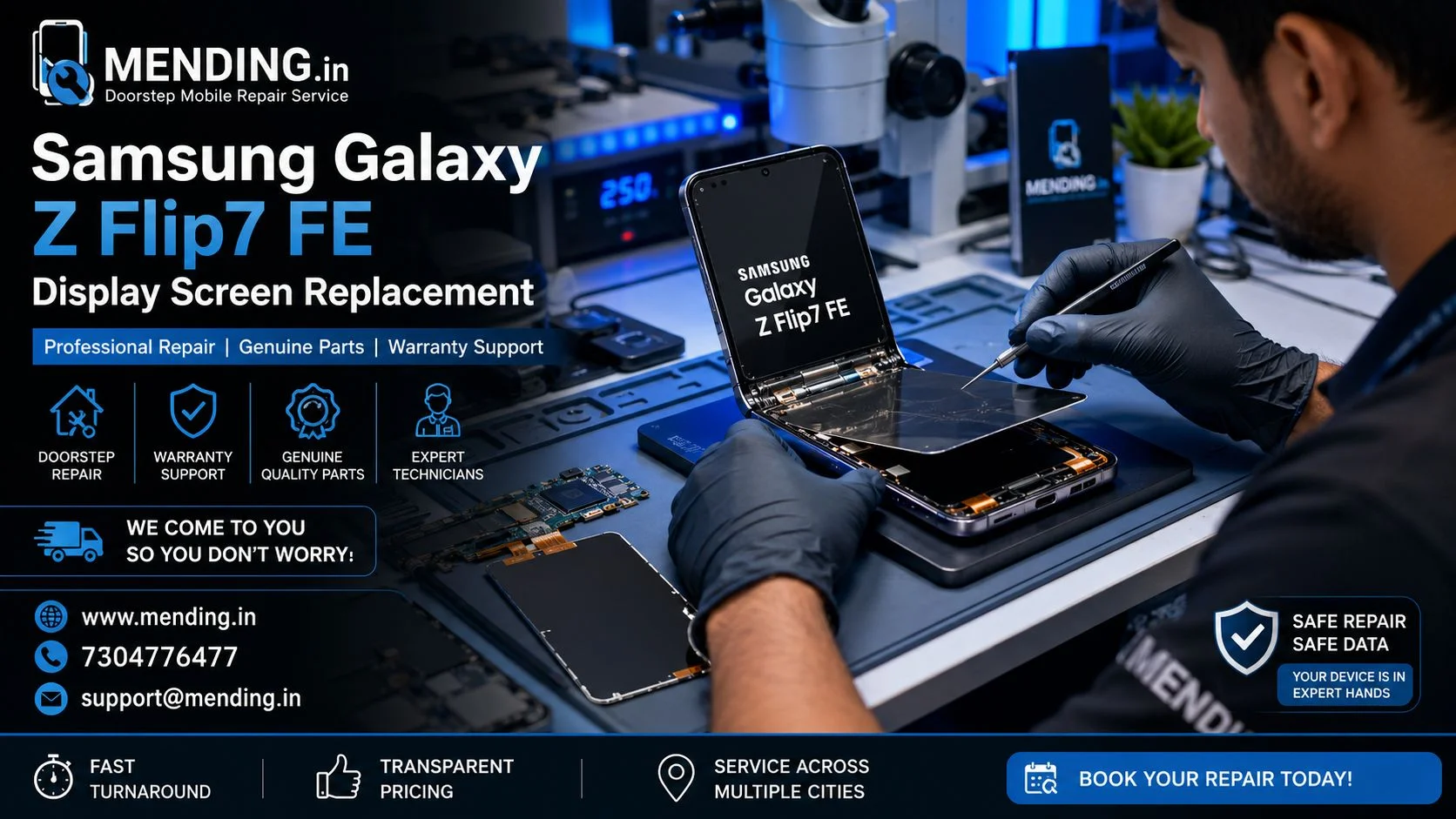 Samsung Galaxy Z Flip7 FE Display Screen Replacement Cost in India (2026 Guide) | MENDING.in
